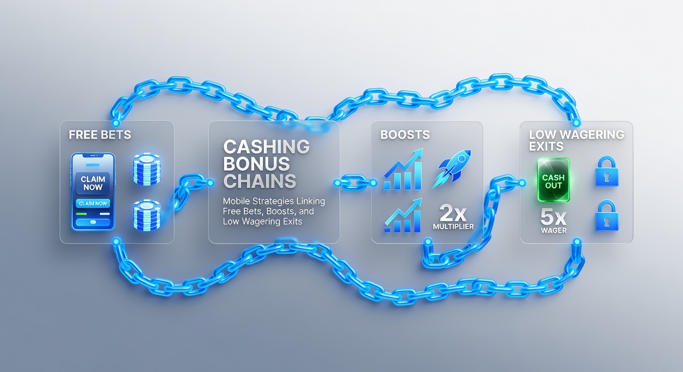 Smartphone screen displaying a chain of betting app bonuses including free bets and odds boosts leading to cash withdrawal options