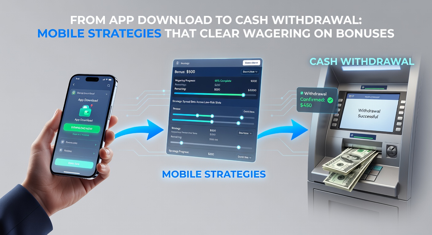 Close-up of hands holding a phone with a casino app open, showing wager progress nearing completion and a glowing 'Withdraw' button, symbolizing the transition from bonus play to cash realization