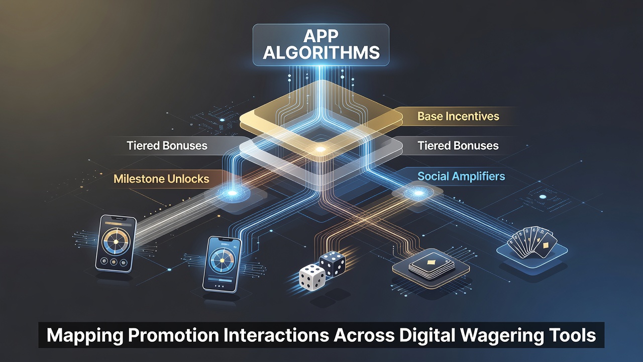 Diagram depicting algorithmic flows between free bets, odds boosts, and casino rewards in wagering applications